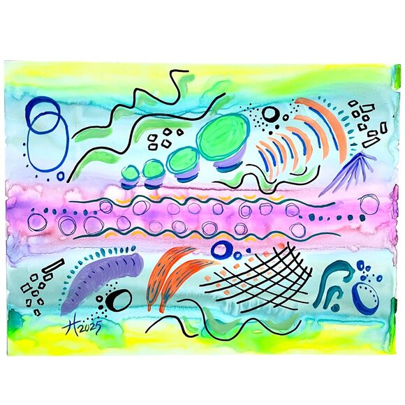 Art Original Separation of Species Watercolor Acrylic Painting 11x14in Matted
